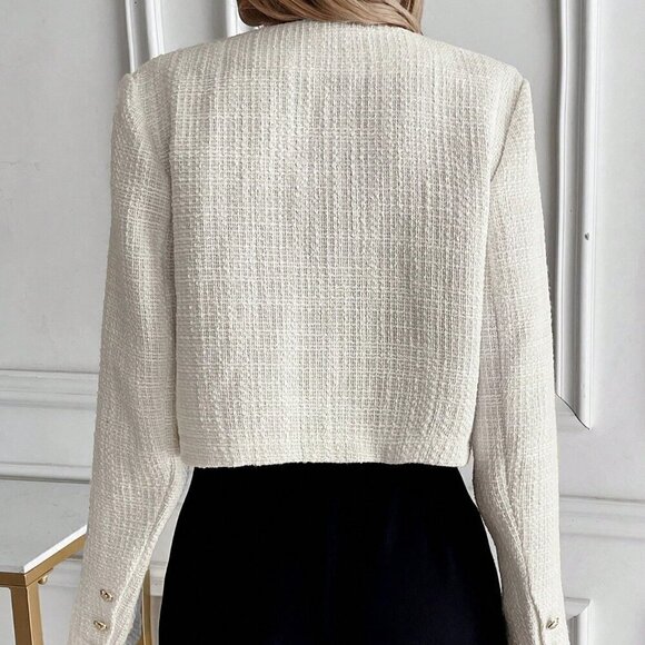 Apricot Elegant Women's Solid Color Tweed Jacket - Picture 2 of 4